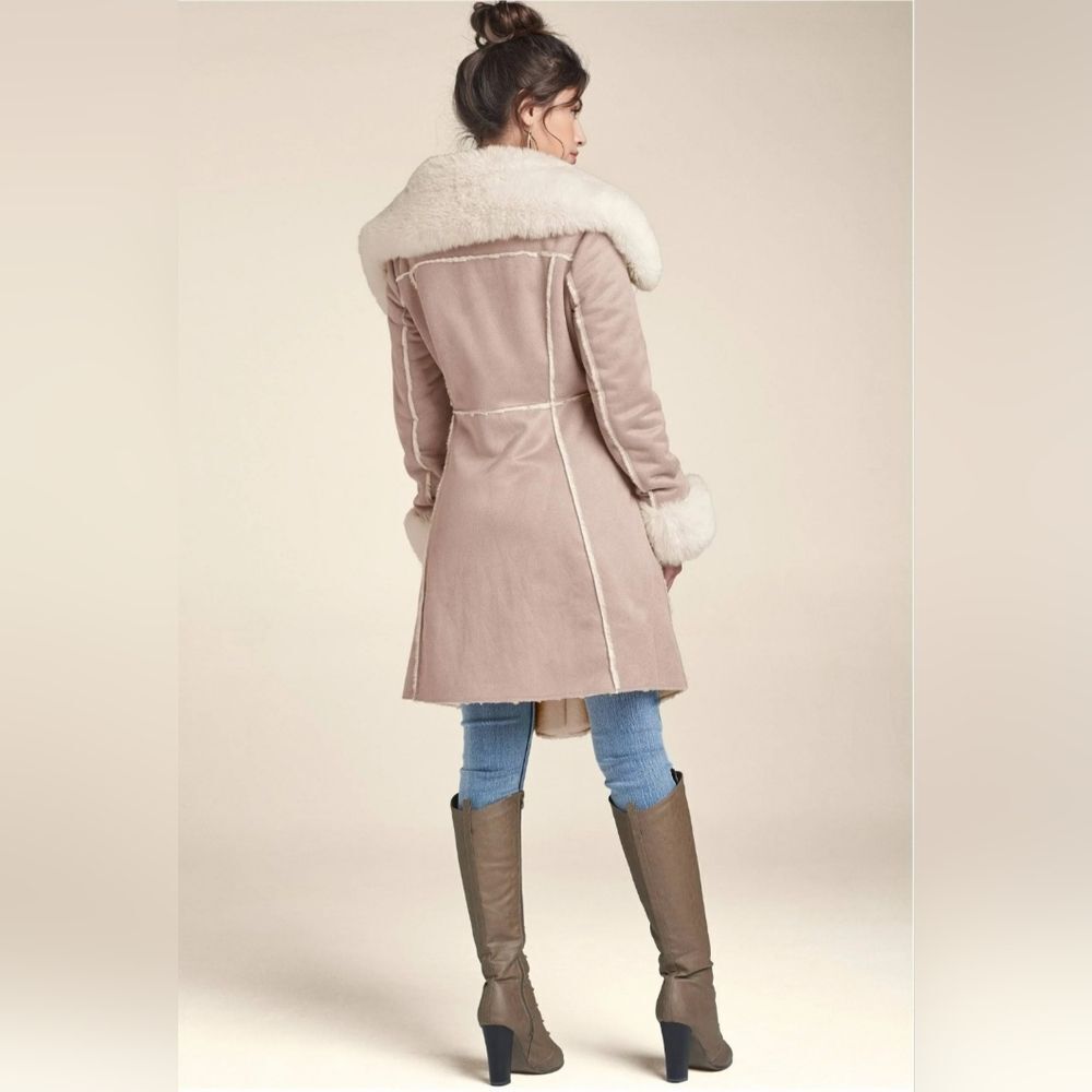 Venus Faux Suede and Shearling Chic Stylish Penny Lane Coat Size 4 - Picture 2 of 8